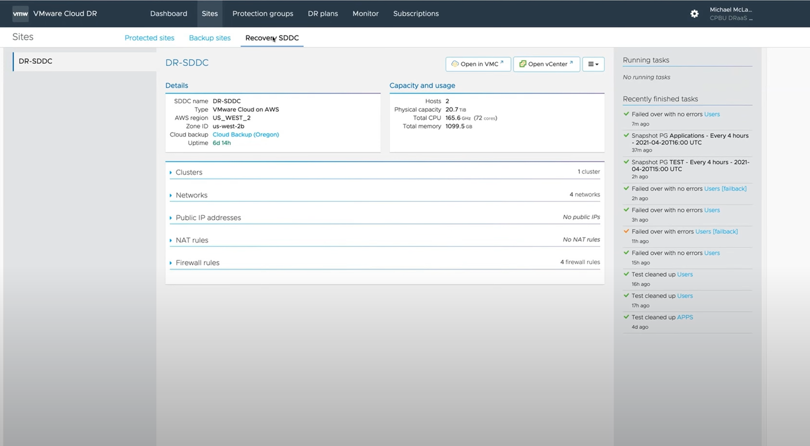 screenshot of VMware Cloud Disaster Recovery